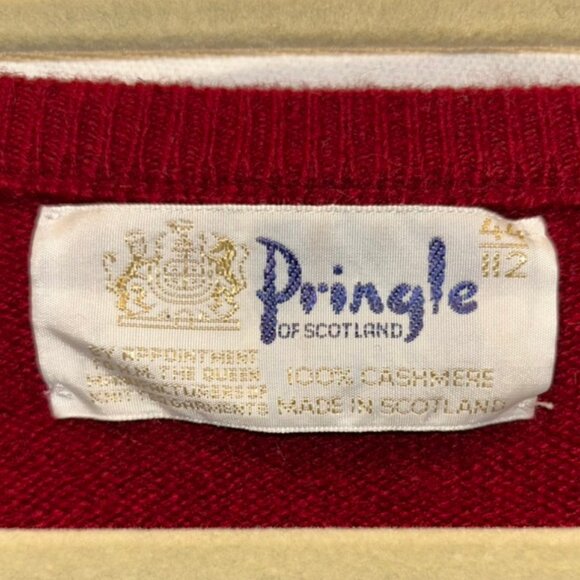 Pringle Scotland Scottish CHRISTMAS Red Cashmere v-neck sweater 44 L - Picture 2 of 4